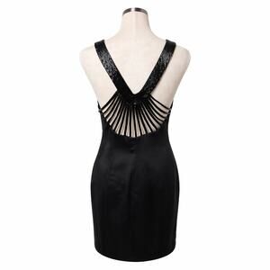 VTG Niteline Della Roufogali Evening 100% Silk Sequin Trim Little Black Dress 2